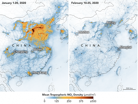 Коронавирус стал причиной очищения воздуха над Китаем