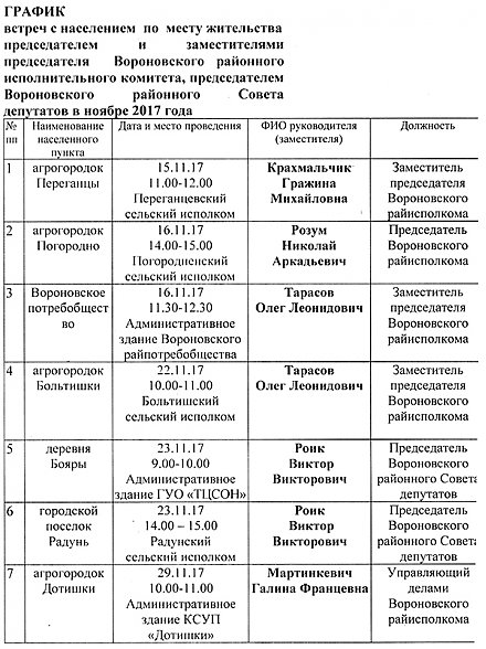 График встреч с населением по месту жительства в ноябре 2017 года