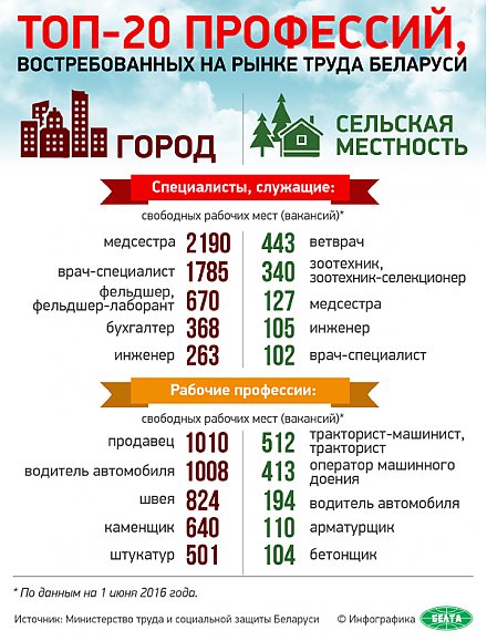 Топ 20 профессий, востребованных на рынке труда Беларуси