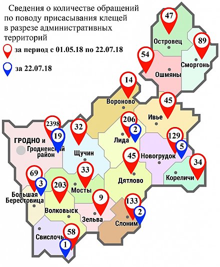 С начала мая в области по поводу укусов клещей обратились 3624 человек, в том числе вчера, 22 июля – 32 человека