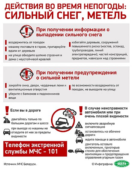 Инфографика. Действия во время непогоды: сильный снег, метель